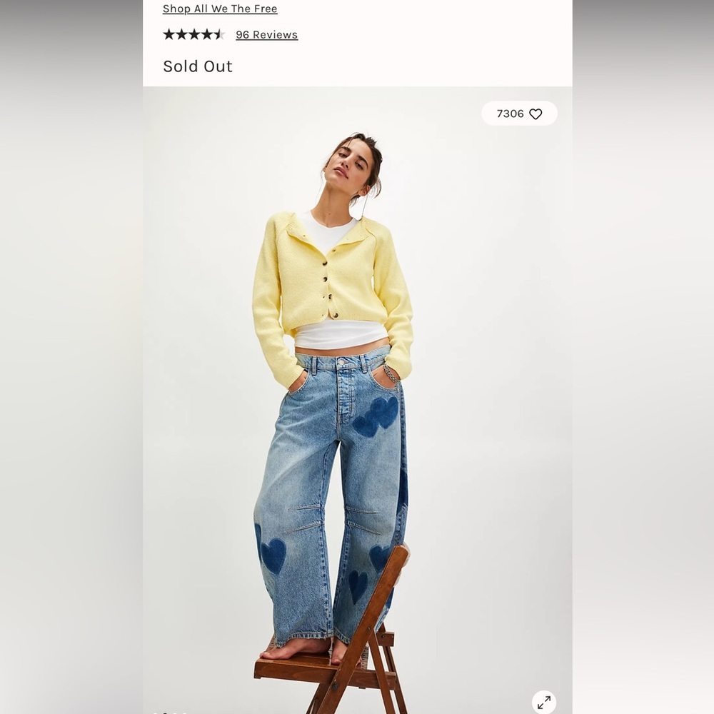 We The Free Good luck Shadow Patch Heart Barrel Leg Jeans
